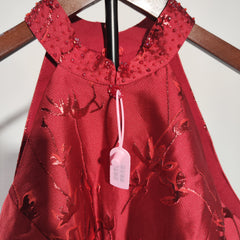 [550] Vintage modified new Chinese style halter qipo with side zip and fishtail slit, evening dress for brides on wedding, engagement, and toast occasions