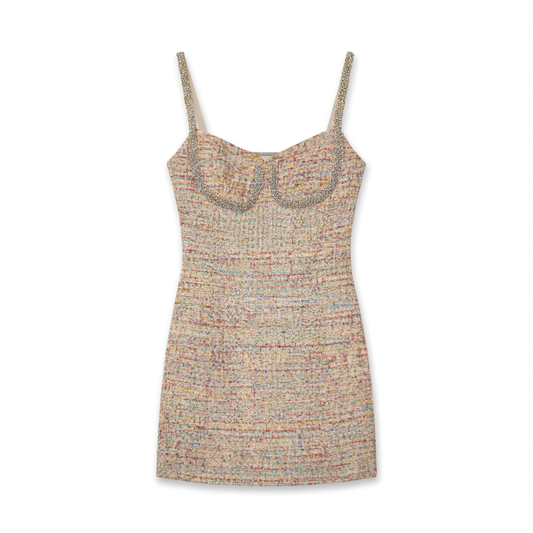 [825] HEIDD French SP*24 Spring/Summer Rhinestone-Trimmed Sequin Tweed Mini Slip Dress【CNY】