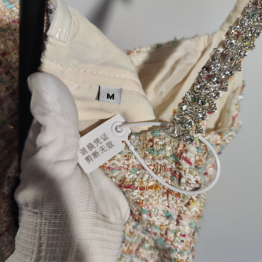 [825] HEIDD French SP*24 Spring/Summer Rhinestone-Trimmed Sequin Tweed Mini Slip Dress【CNY】