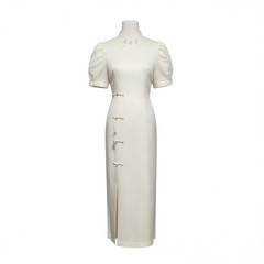 [083]GM   New Chinese Style Modified Qipao Summer New Women's White Elegant High-end National Style Dress