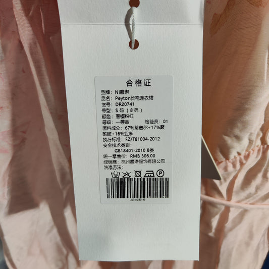 [909]GM    New Light Autumn Chiffon Pink Dress Shirt Robe Plus Size Linen Floral Long Dress for Women
