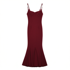 [990]N Well done, night and day blooming flowers. Lotus fish tail dress. Red knitted strap dress. Female evening gown