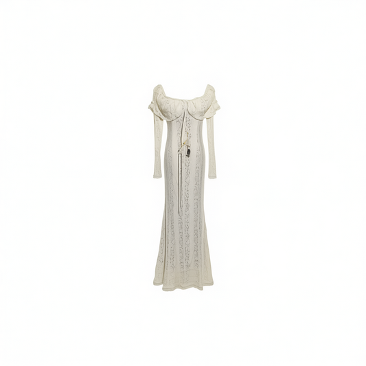 [770]GG   Elegant off-shoulder lace long-sleeve slim-fit mermaid dress,  perfect for annual parties