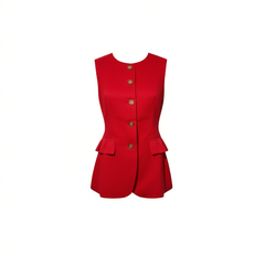 [443]GG     French Vintage Old Money Style Imported Linen Sleeveless Round-Neck Tailored Vest Red Waistcoat