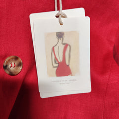 [443]GG     French Vintage Old Money Style Imported Linen Sleeveless Round-Neck Tailored Vest Red Waistcoat