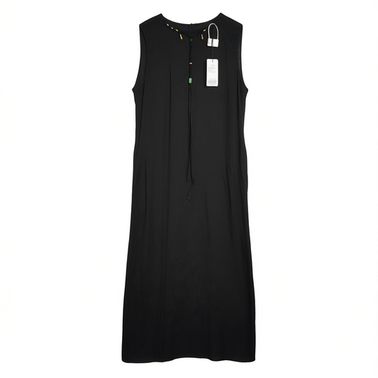 [505]N ROCO New Chinese Style Series Rayon A-line Tassel with Butterfly and Plum Blossom Pattern Sleeveless Loose Dress with Knot Buttons