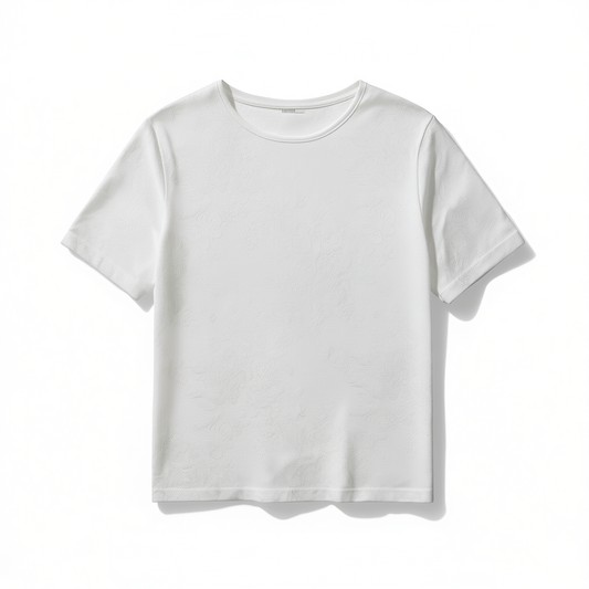[122]N 100% Mulberry Silk Chinese Style Short Sleeve Top for Women Summer Lightweight New Chinese Style Shirt Satin Embossed T-shirt