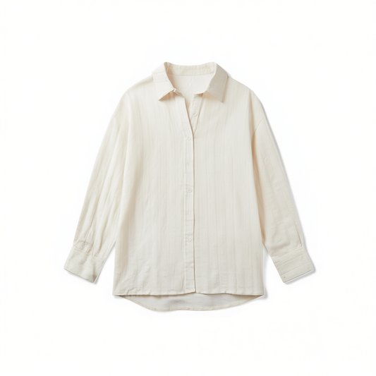 [494]NG   Linen Shirt Forest-Style Holiday Full Linen Hollow-Embroidered Long-Sleeve Shirt