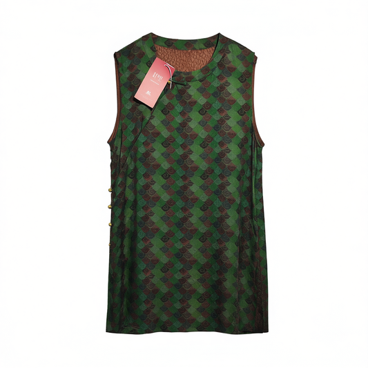 [941] Xiangyun/iyoozai Uyoozai New Chinese Style Spring and Summer Mulberry Silk Xiangyun Sha Vest Dress Green Fashionable High-end Versatile