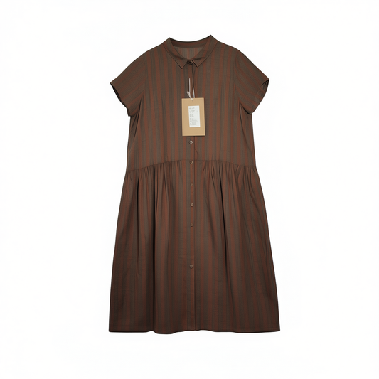 [961] Dushang Weaving Solid Dyed Pure Linen Lazy Fit Comfortable and Breathable Striped A-Line Loose Dress for Women Mid-Length Summer