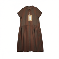 [961] Dushang Weaving Solid Dyed Pure Linen Lazy Fit Comfortable and Breathable Striped A-Line Loose Dress for Women Mid-Length Summer