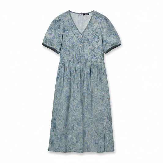 [648]NM  Fresh floral v-neck short sleeve loose wide swing dress UK liberty imported fabric 25 summer style