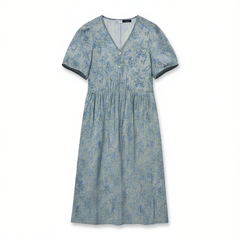 [648]N Fresh floral v-neck short sleeve loose wide swing dress UK liberty imported fabric 25 summer style