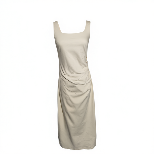 [998]GG      Cotton Blend Waist-Cinching Slim Fit Pleated Minimalist Dress