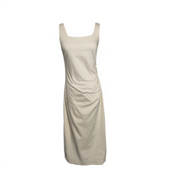 [998]G    Vero Moda Dress  Cotton Blend Waist-Cinching Slim Fit Pleated Minimalist Dress 325361012