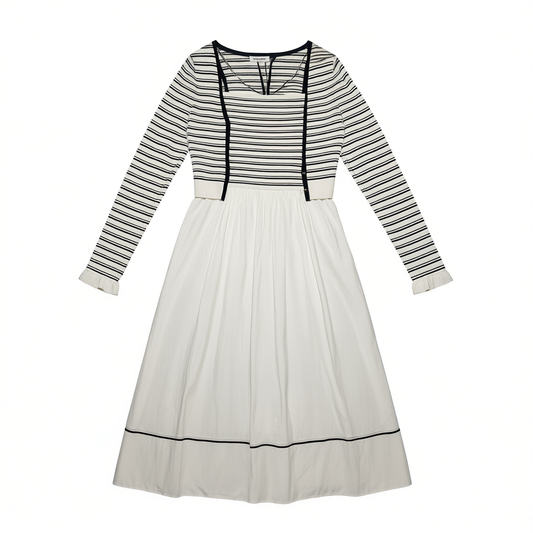 [254]GG      True Two-Piece Striped Knit Splicing A-Line Skirt