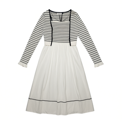 [254]G   Vero Moda Dress True Two-Piece Striped Knit Splicing A-Line Skirt 325346012
