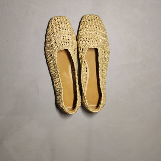 [230]NM  Rattan Grass Comfortable Soft Shallow Mouth Woven Hollow Out Flat Versatile Single Shoes Women's Grandpa Style Holiday Style