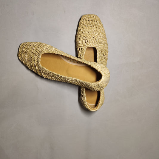 [230]NM  Rattan Grass Comfortable Soft Shallow Mouth Woven Hollow Out Flat Versatile Single Shoes Women's Grandpa Style Holiday Style