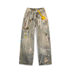 [903]G    PD's Greatest Works SEUNGHAO Edition Lace Pearl Printed Jeans Loose Straight cmvx Vintage Trousers