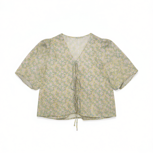 [327]NM  Women's Summer Fashion Loose Casual Tie-front Shirt with V-neck Floral Print, Made from 100% Cotton Imported