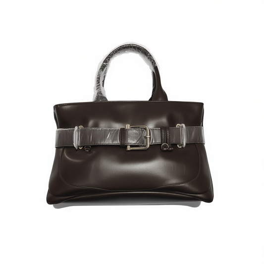 [583]NM  Korean niche OS vintage-style OS single-shoulder bag by a small brand. Cowhide leather barrette bag. Large capacity and suitable for commuting