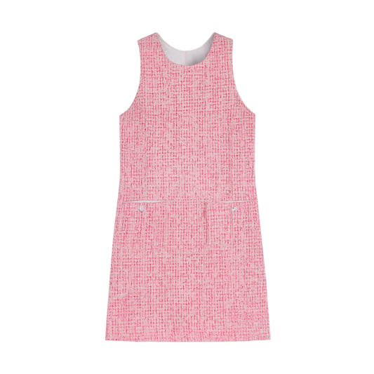 [539]GG     Pink Rose Exquisite Pearl Chain Cinched Waist Slimming Height-Enhening Short Sleeveless Little Chic-Style Short Dress