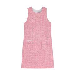 [539]G    ORG Pink Rose Exquisite Pearl Chain Cinched Waist Slimming Height-Enhening Short Sleeveless Little Chic-Style Short Dress