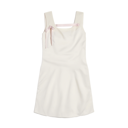 [278]GM  Flowing Moonlight 3D Bow Tie Color Block Satin A-Line Dress