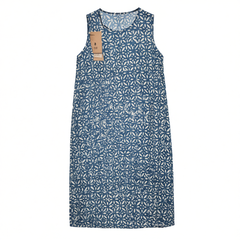 [891]NG   Shared Weaving Petal Blue with Waist Rope 100 Pure Ramie High Density Lightweight Sleeveless Dress Woman Mid Length Summer