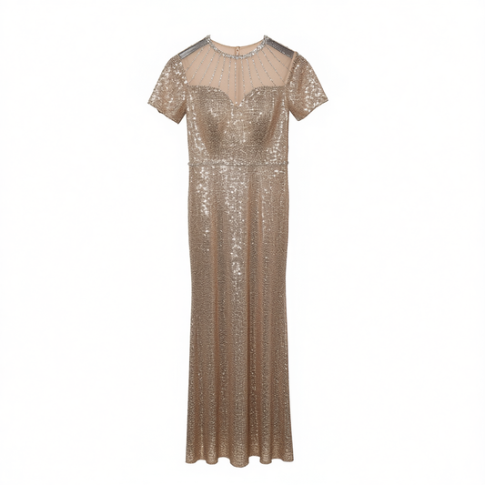 [573]GM  New Women's Evening Gown - Premium Rose Gold Mermaid Sequin Dress with Heavy Embellishments for Hosts and Elegant Occasions