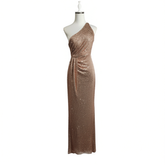 [587]N Silver Evening Gown for Banquets, Elegant Birthday Parties, Light Luxury, Niche Design, One-Shoulder, Fashionable Sequins