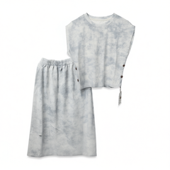 [923]N [Carnival Price] Elegant Smudge Print Two-Piece Set for Women 2025 Summer New Fly-Sleeve Top with Elastic-Waist Skirt