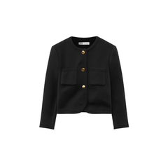 [128]G     Basic House Women's Short Tweed Jacket in Chic Tweed Style Chiffon-like