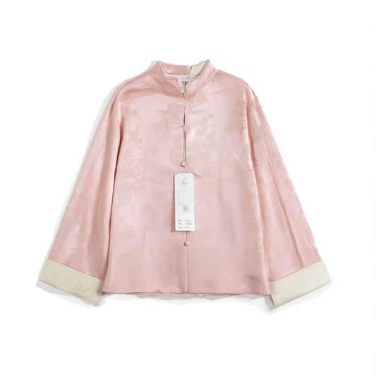 [292]GG    New Chinese Style Silk Shirt Women's Long Sleeve Spring New Style Light Luxury Age-Reducing National Style Brocade Tang Suit Top