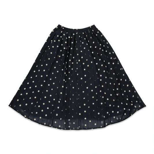 [967] COCO ZONE Liu Yiyi [100% Ramie] Polka Dot Slimming Simple Elastic Waist A-Line Skirt for Women