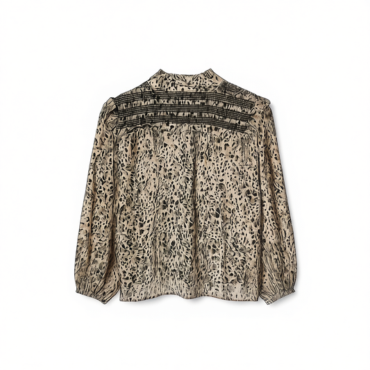 [126]GM  Spring New French-Style Tea Dress Print Vacation Chiffon Draped Top Blouse 1E25QUOR