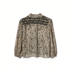 [126]G   BAS Ba'an  Spring New French-Style Tea Dress Print Vacation Chiffon Draped Top Blouse 1E25QUOR