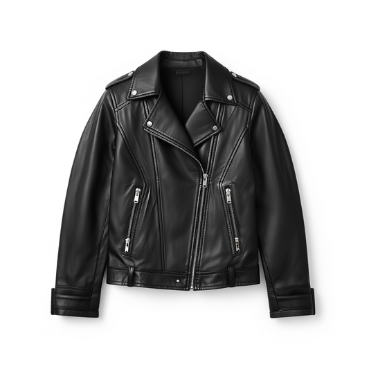 [871]GG    Women's Black Leather Jacket Fall  Korean-Style Biker Jacket Slim Fit Short Top Plus Size