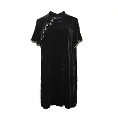 [921]G    Yingci New Chinese Style 100% Mulberry Silk Heavyweight Beaded Velvet Cheongsam Dress, Elegant and Trendy Dress