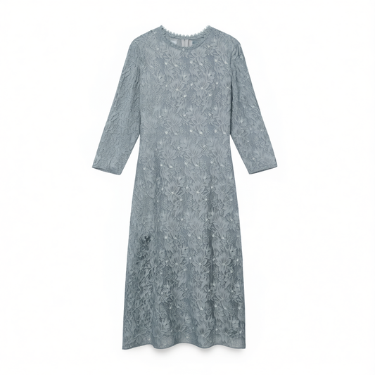 [406]GG     Ink Blue Elegance Autumn New Arrival: Slim-fit Mid-length Blue Lace Dress for Women, Elegant, Versatile, and Flattering
