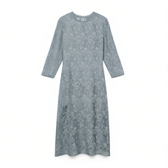 [406]GG     Ink Blue Elegance Autumn New Arrival: Slim-fit Mid-length Blue Lace Dress for Women, Elegant, Versatile, and Flattering