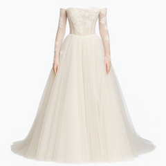 [402]MS 2025 New Long Sleeve Light Strapless Bridal Dress for Petite Women Spring and Summer Engagement Ceremony Outfit