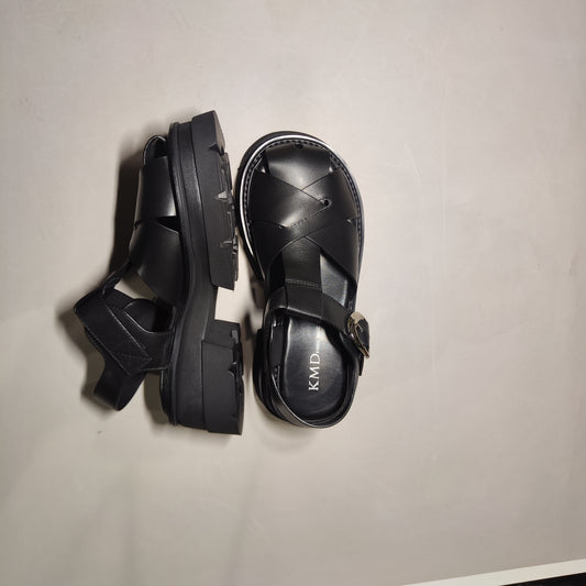 [047]GG     New Thick Sole Roman Sandals Women Genuine Leather Chunky Heel Pigpen Toe-Cap Sandals Trendy