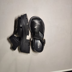 [047]GG     New Thick Sole Roman Sandals Women Genuine Leather Chunky Heel Pigpen Toe-Cap Sandals Trendy