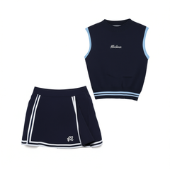 [212]NM    Women's Golf Clothing Set: Knit Mock-Neck Vest, Slim-Fit Quick-Dry Sport Skirt