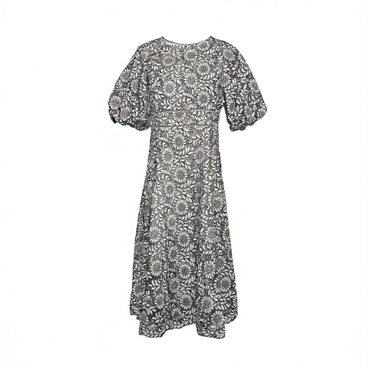 [173]NM  French Elegant Hollow Embroidery Lace Dress Puff Short Sleeve Waisted Dress for Women