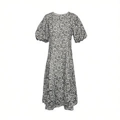 [173]NM  French Elegant Hollow Embroidery Lace Dress Puff Short Sleeve Waisted Dress for Women