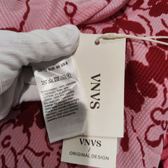 [429]NM  Pure Original Summer New Elegant Temperament Satin Red Print Round Neck Short Sleeve Dress