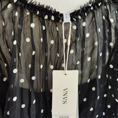 [685]NM  Pure Original Retro V-neck Waist-Cinching Slim-Fitting Black Polka Dot Dress